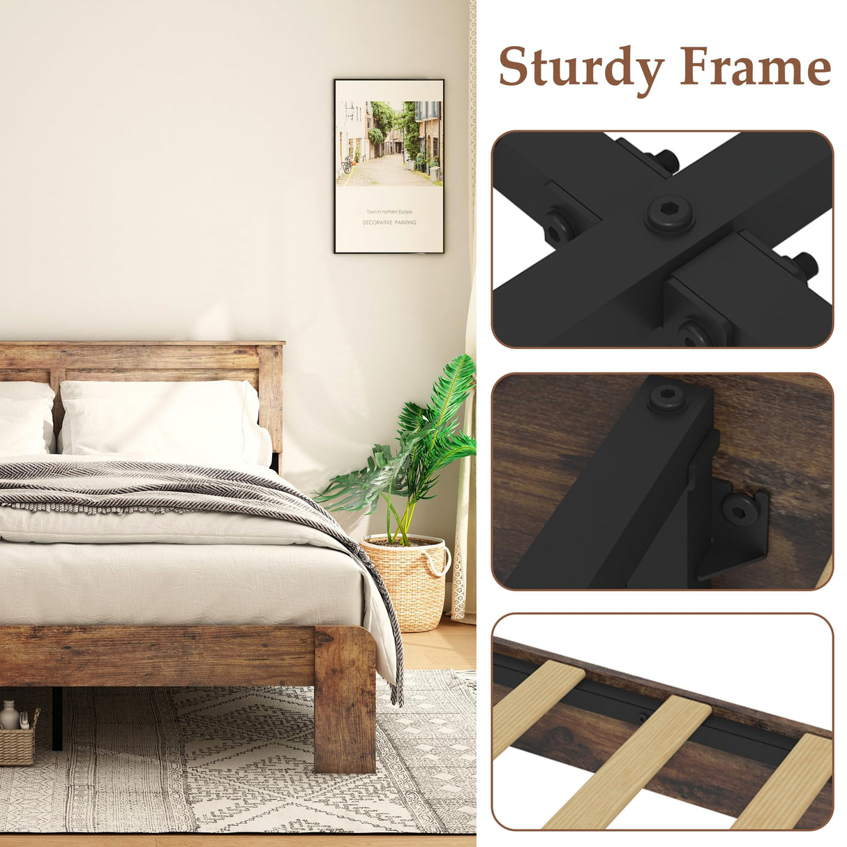 DWOYFO King Size Wood Platform Bed Frame with Headboard – Sturdy, Noise-Free, Easy Assembly in Dark Brown DWOYFO
