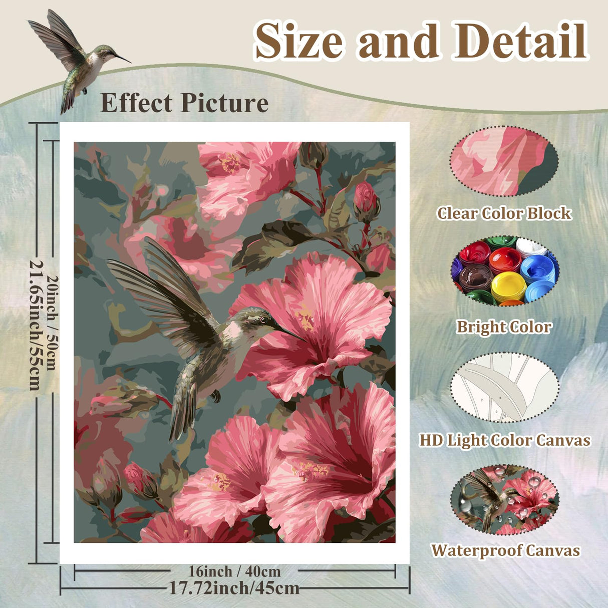 Hummingbird Paint by Number Kits for Adults, Hummingbird Paint by Numbers kit for Adults, Painting by Numbers, Oil DIY Crafts Home Wall Decor 16x20 in HMZephitiquc