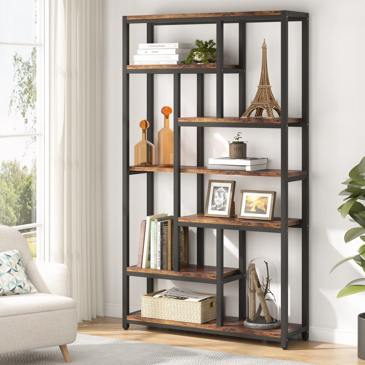 Tribesigns 79 Inch Industrial Vintage 10-Shelf Etagere Bookshelf for Home Office Storage Tribesigns