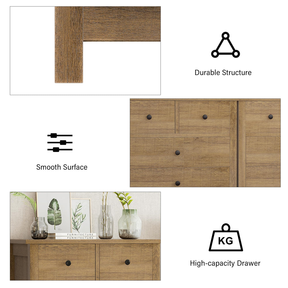 IDEALHOUSE Dresser for Bedroom, 5 Drawer Dresser Wood Dresser with Metal Handle, Modern Chest of Drawers for Bedroom, Entryway, Hallway, Light Brown IDEALHOUSE