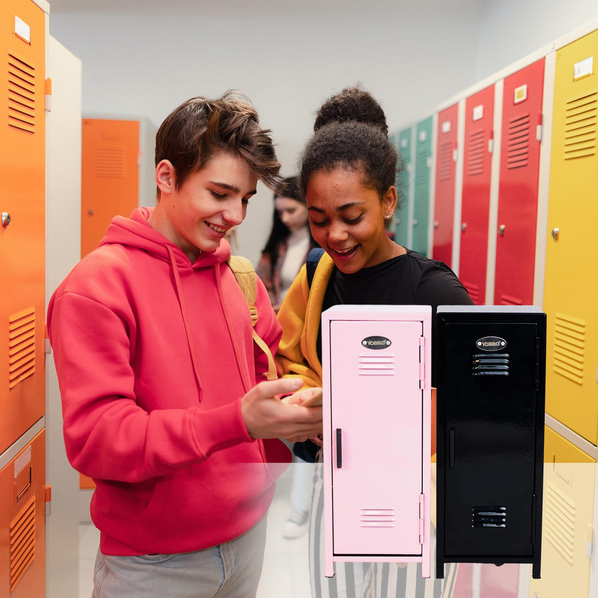 YOBRO Mini Iron Lockers, Functional Safe Box Locker with Lock and Megnets, Miniature Storage Locker for Desk Bedroom Home Office School, Metal Little Locker Gift for Kids, Black YOBRO