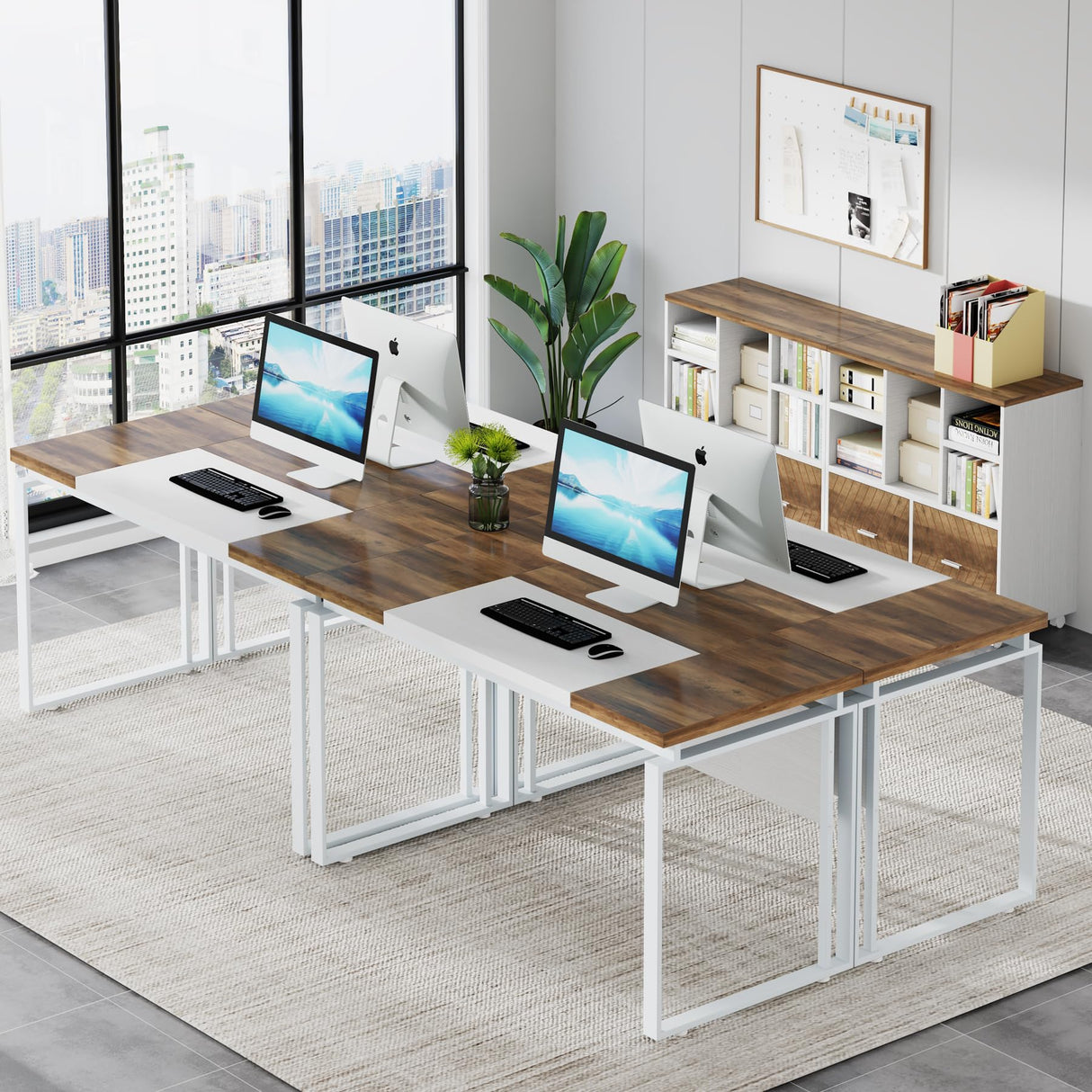 Tribesigns L-Shaped Executive Desk with Reversible File Cabinet, 63" Office Desk with Storage Drawers, Computer Desk Set (Oak Karo & White) Tribesigns