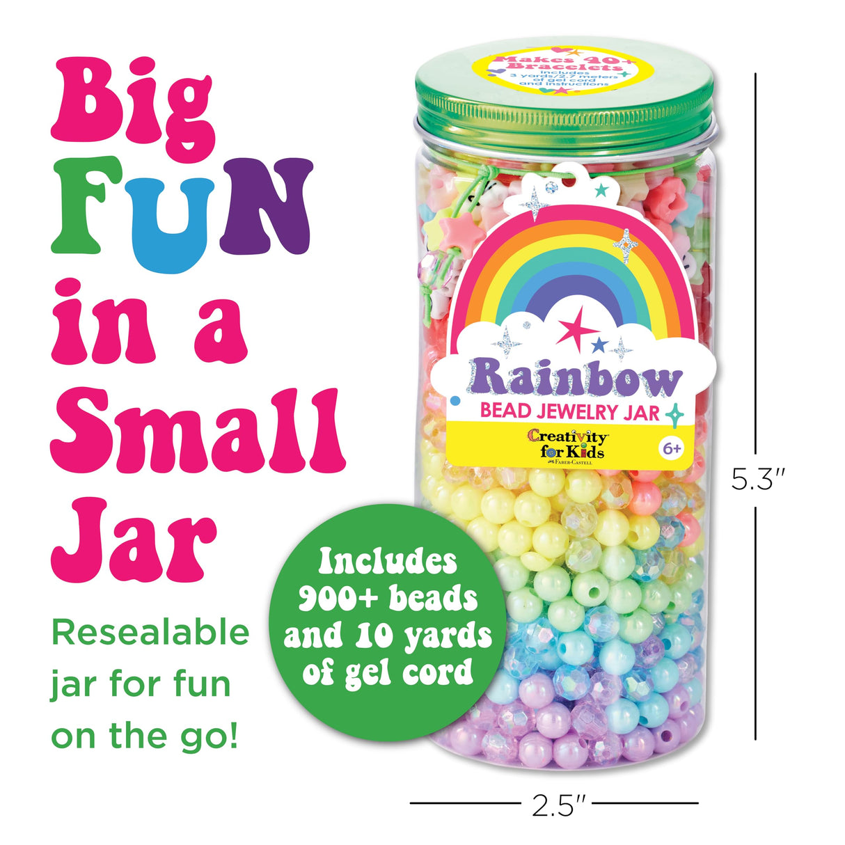 Creativity for Kids Rainbow Bead Jar Jewelry Making Kit: Makes 40+ Friendship Bracelets, DIY Crafts for Girls, Girls Gifts Ages 6-8+, Easter Basket Stuffers for Kids Creativity for Kids
