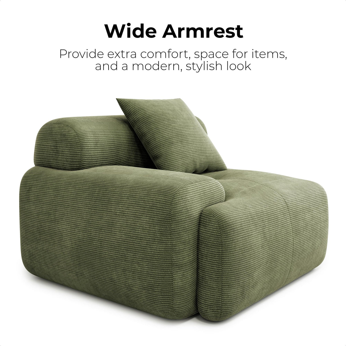 LIKIMIO 118" Modern L-Shaped Modular Sectional Sofa for Living Room, Corduroy Upholstery Green, Oversized 3-Seater Couch with Deep Seat and Movable Ottoman – No Assembly LIKIMIO