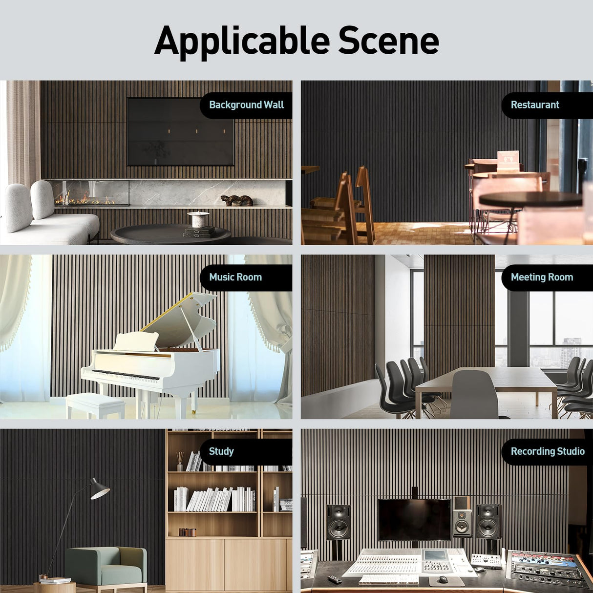 UMIACOUSTICS Wood Slat Wall Panels, 4 PCS Diffusion Panels, Decorative Sound Absorbing Panels for Home Office Cinema -Ebony UMIACOUSTICS