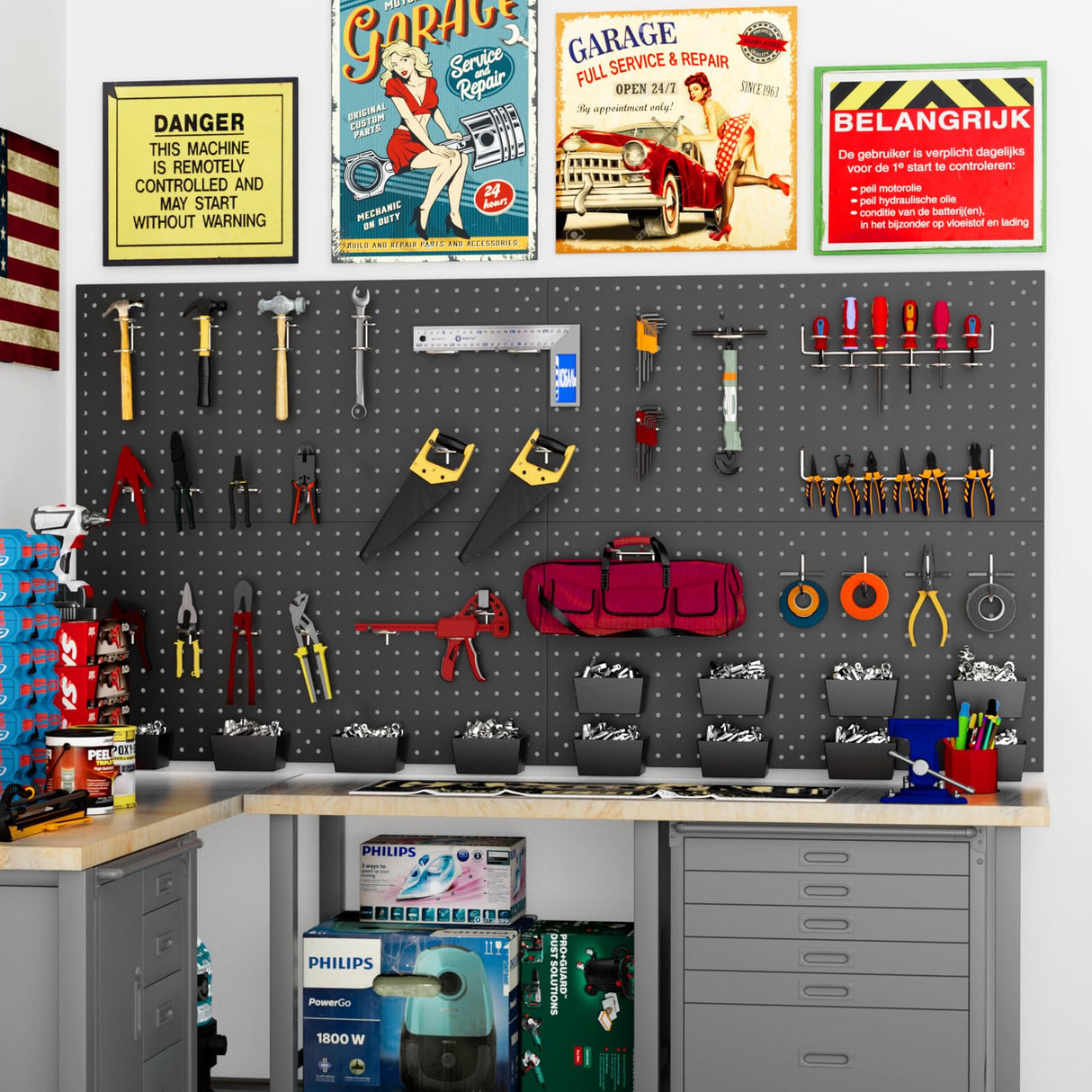 Daanxw 158PCS Metal Pegboard Kit with Hooks for Wall Garage Tools Pegboard Storage System for Garage (Black Box, 4-12X24) Daanxw
