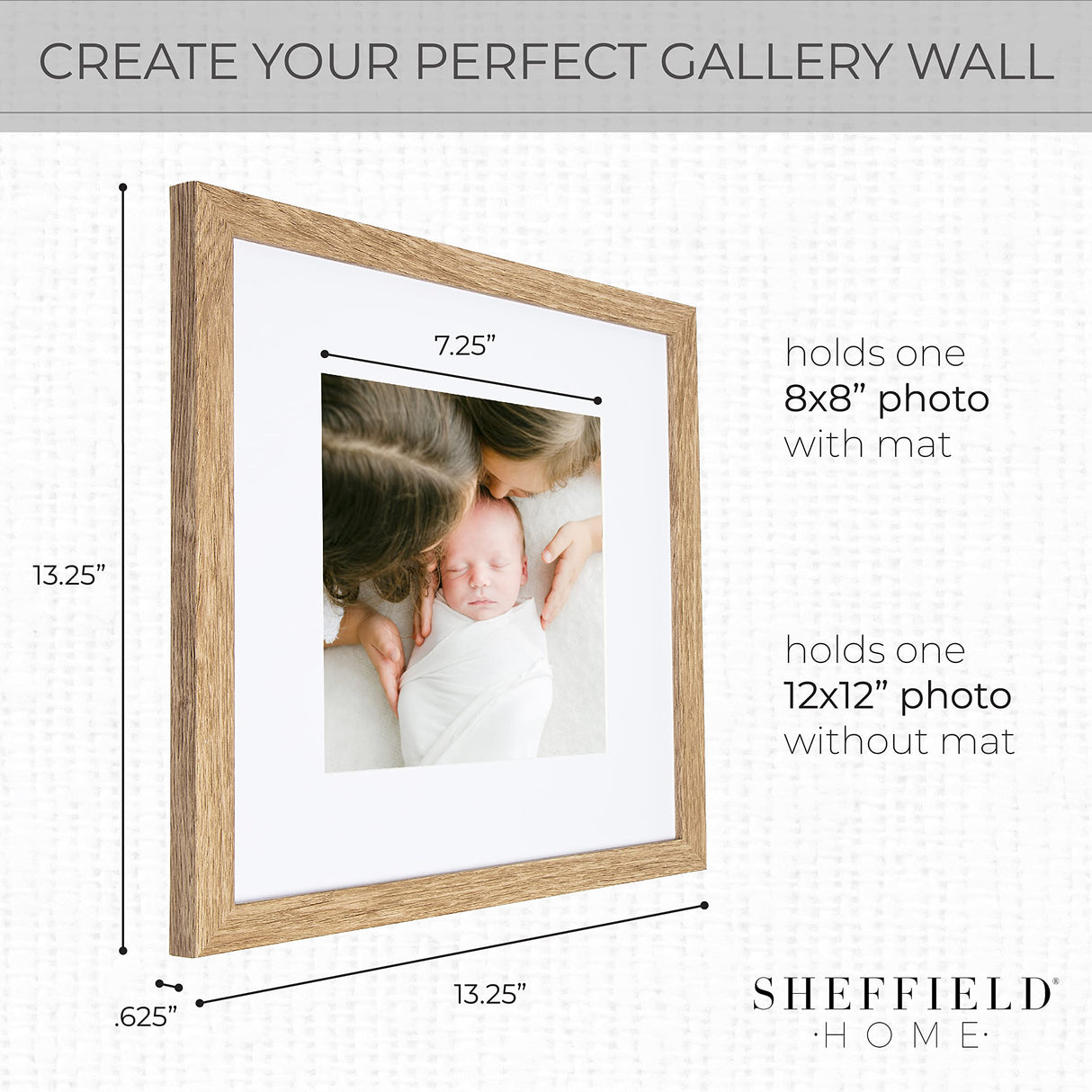 SHEFFIELD HOME 9 Piece Gallery Wall Frame Set, 12x12 in. Matted to 8x8 in. (Light Natural) SHEFFIELD HOME