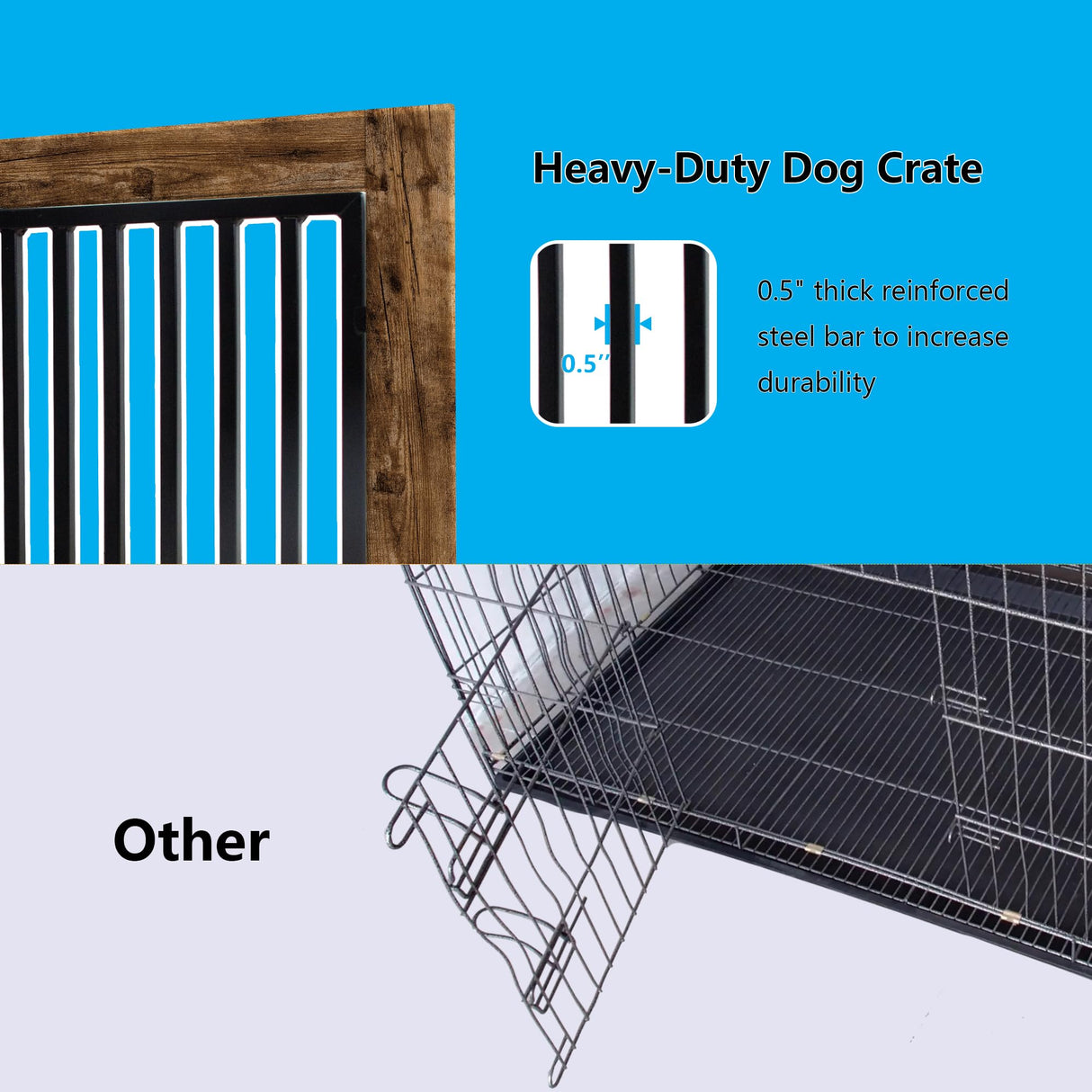 yookare Rustic Brown Heavy Duty Furniture Dog Crate, Wood and Metal Kennel Cage, Pet House End Table with Drawer and Pull-Out Design, Dog Home for Indoor use, Large Size yookare