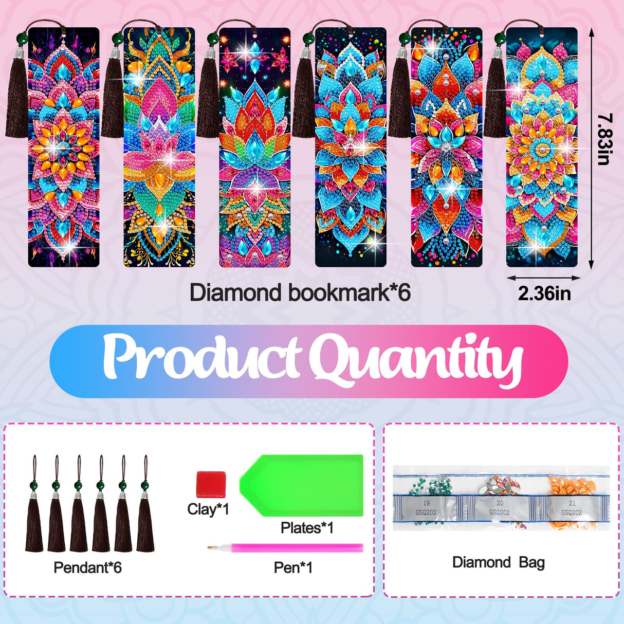 Wivico 6 Pcs Diamond Art Bookmarks Kits for Adults,DIY Small Diamond Painting Bookmark, 5D Diamonds Dot Craft Making for Book Lovers(Mandala) Wivico