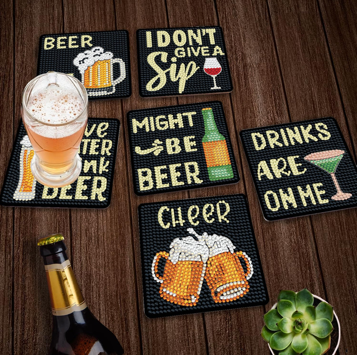 Nilyzit DIY Beer Coaster Diamond Painting Coasters Kits for Adults Small Diamond Art Kits Diamond Painting Kits for Adults Clearance adults'paint-by-Number Kits,Square Coasters,Funny Coasters Nilyzit