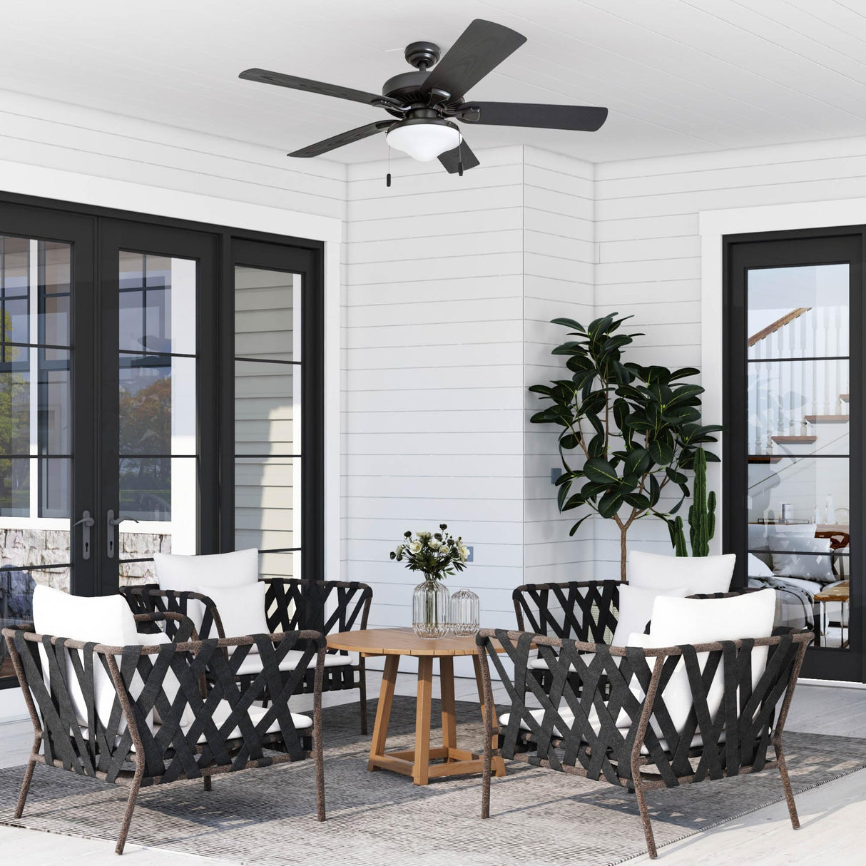 Honeywell Ceiling Fans Belmar 52 Inch Ceiling Fan With Light, Indoor/Outdoor Ceiling Fan with Pull Chain, LED Tri-Mount 5 Blade Design, ETL Damp Rated, Bronze (50512-01) Honeywell Ceiling Fans