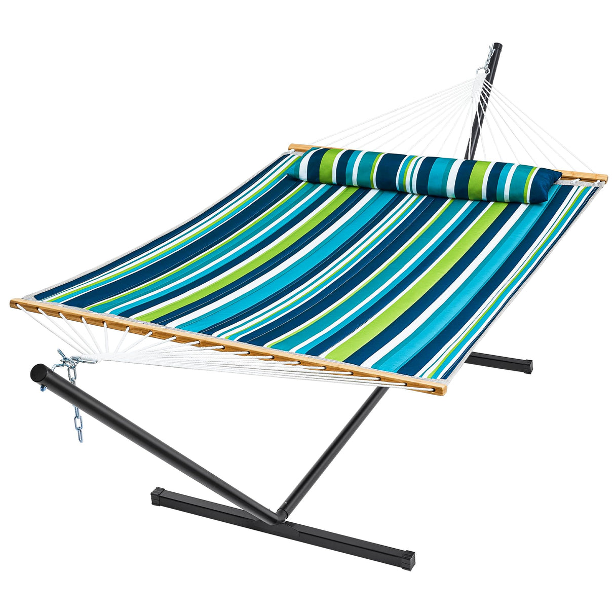 SUPERJARE Hammock with Stand, 2 Person Quilted Outdoor Hammock, Detachable Pillow & Bamboo Spreaders, Portable Hammock with Carrying Bag, Heavy Duty Stand, Perfect for Outside, Patio, Dark Cyan SUPERJARE