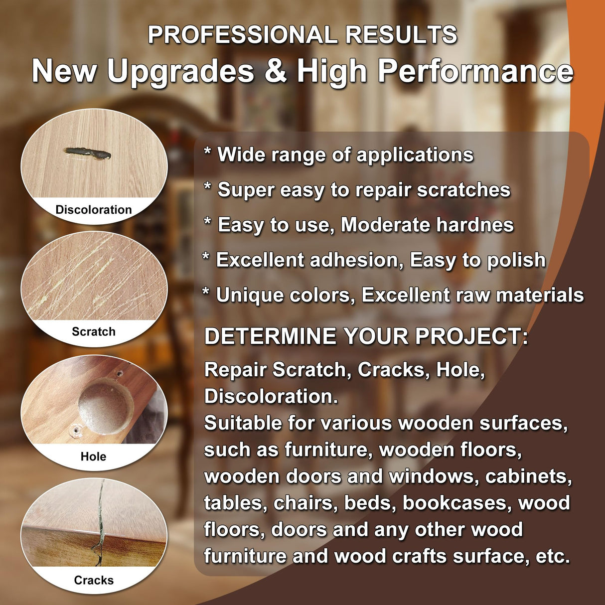 Hupeyna Wood Furniture Repair Kit, 21 Pcs Touch Up Wood Putty, Wood Fillers and Beeswax - Repair Cracks, Scratch, Hole, Discoloration for Wooden Floor, Door, Laminate, Table, Cabinet Surfaces Hupeyna