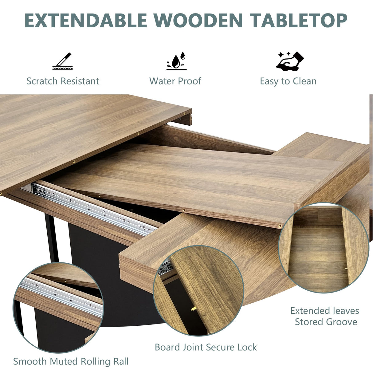 9-Piece Dining Table Set with 8 Upholstered Chairs, Rectangular Extendable Table Set for 8, Wood Dining Room Set for Kitchen Home, 78.74in (62.99in) Long Expandable Kitchen Table with 8 Chairs Henf