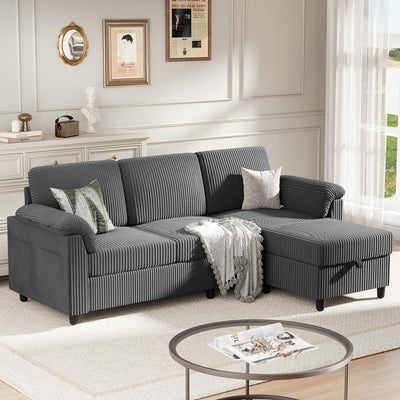 Meilocar Sectional Couches for Living Room, L Shaped Couch with Side Storage Pockage, Comfortable 3 Seat Sofa Couches for Apartment, Grey