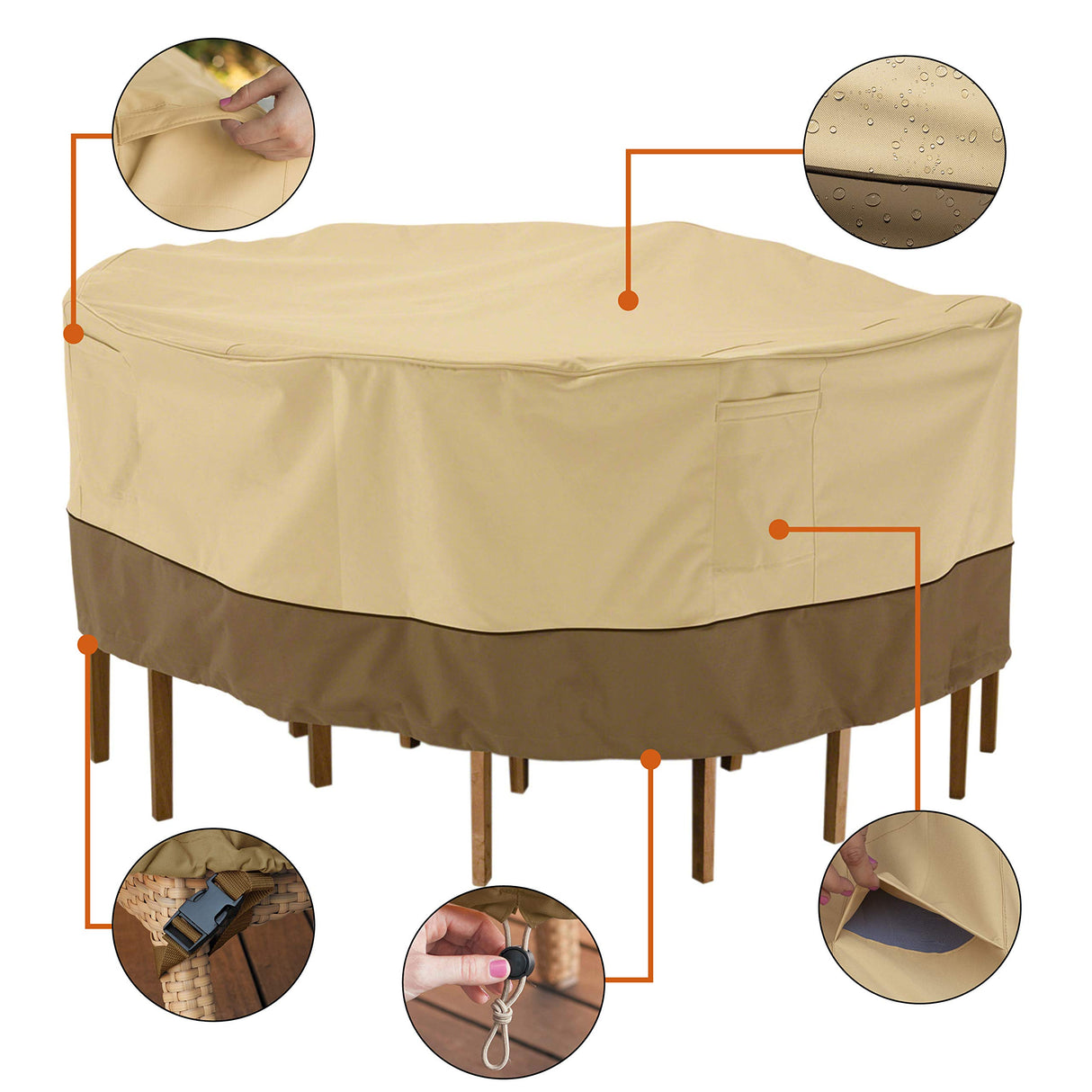 Classic Accessories Veranda Water-Resistant 94 Inch Round Patio Table & Chair Set Cover, Outdoor Table Cover Classic Accessories