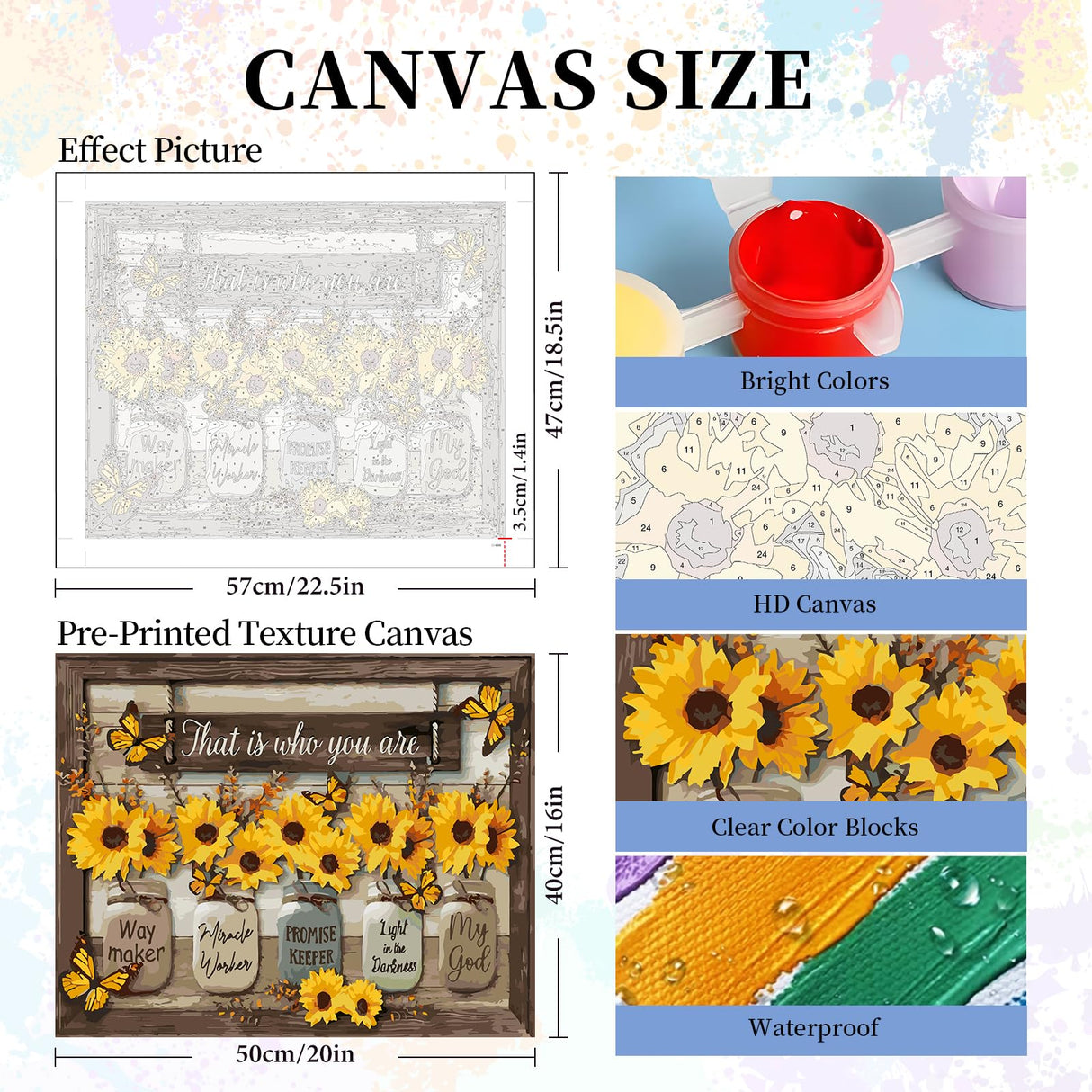 Camocin Paint by Numbers Kit for Adults - Sunflower Adult Paint by Number Kits on Canvas Without Frame for Beginner, Inspirational Oil Painting by Numbers Kit for Gift Home Wall Decor 16x20 Inch Camocin