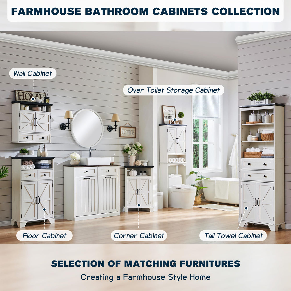 ACCOHOHO Corner Bathroom Cabinet, Farmhouse Small Corner Cabinet with Barn Door & Adjustable Shelf, Corner Kitchen Cabinet, Storage Cabinet for Bathroom, Kitchen, Living Room, Off White ACCOHOHO