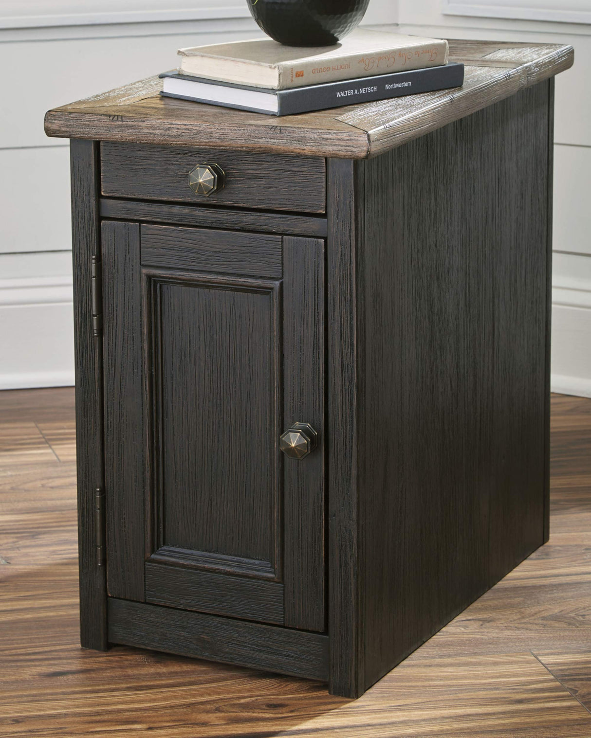 Signature Design by Ashley Tyler Creek Rustic Chair Side End Table with Pull-Out Tray & USB Ports, Brown Signature Design by Ashley