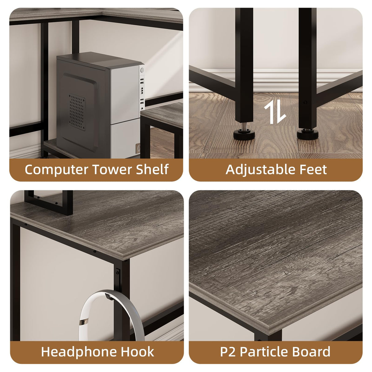 Mexin Two Person Desk-83.7 Inch Double Computer Desk with Monitor Stand and Power Outlets, Office Desk with Storage Shelves, Long Workstation Desk for Home Office, Gray Oak Mexin