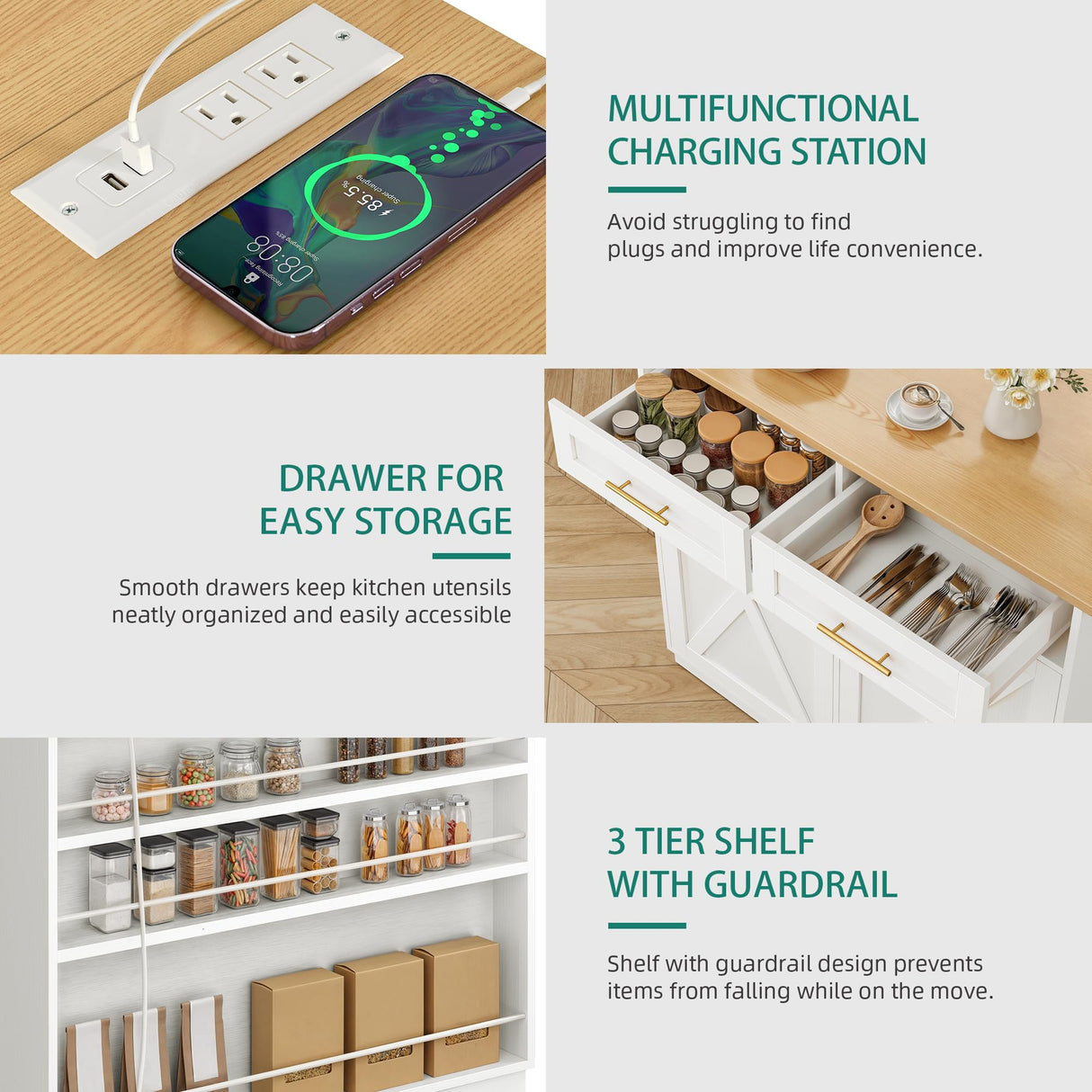 YITAHOME Double Tilt Out Trash Cabinet 10 Gallon with Drop Leaf & Power Outlet, Rolling Kitchen Island Trash Can Recycling Cabinet w Drawer, Pet Proof Garbage Bin Storage for Kitchen, White Oak YITAHOME