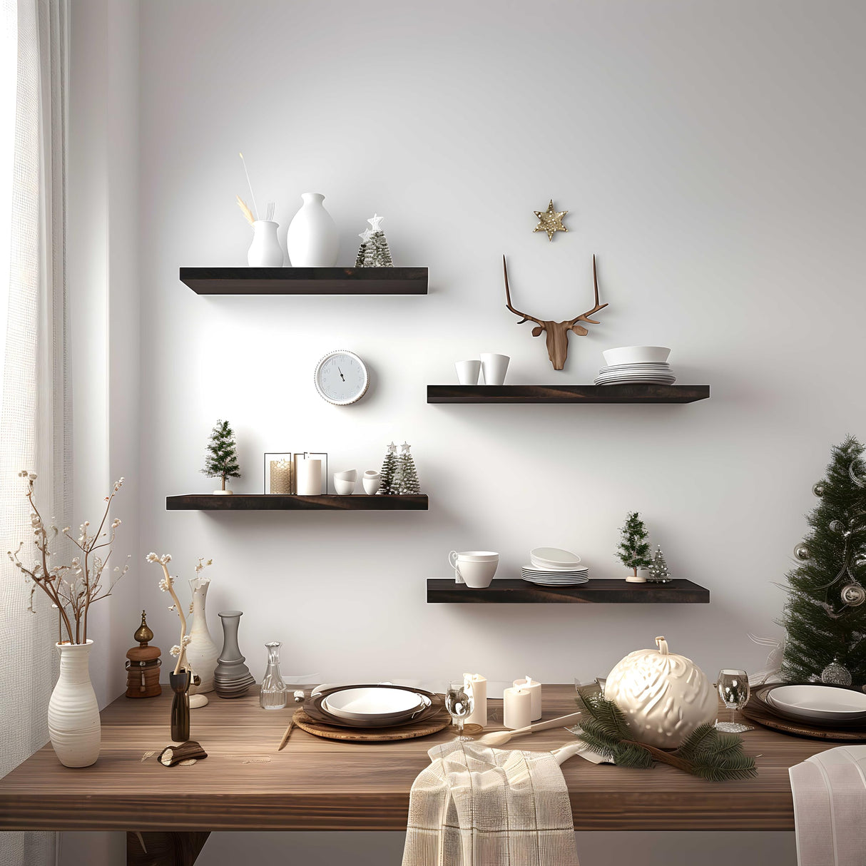 GXYAWPJ Farmhouse Floating Shelves for Wall, Rustic Brown Wall Shelves for Bedroom, Set of 6 Wood Shelves for Room Wall GXYAWPJ