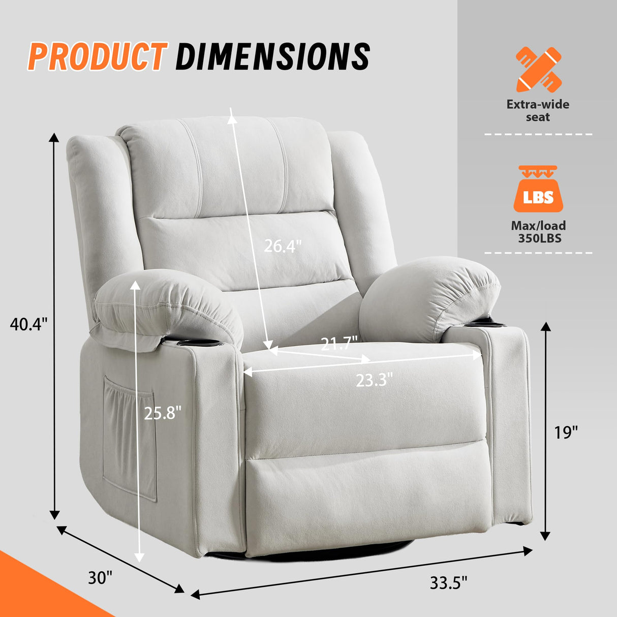 Sftaiyou 360°Swivel Rocker Recliner Chair for Adults,Manual Glider Recliner Sofa with Massage and Heating, Nursery Rocking Chairs with Cup Holds for Living Room Bedroom (Beige) Sftaiyou