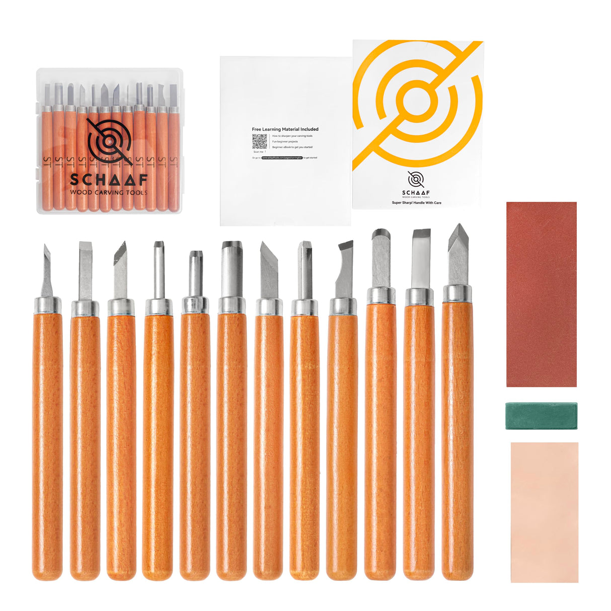 Schaaf Wood Carving Tools 12pc Wood Carving Kit, | Precision Japanese Pen Chisel Set, Beginner Learning Material, Sharpening Supplies | Multipurpose Wood Carving Knives, Linocut Tools (Small Handles) Schaaf Wood Carving Tools