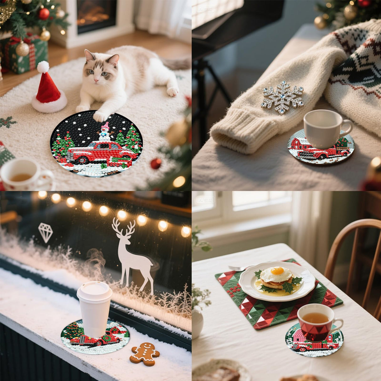 8 PCS Christmas Red Truck Diamond Art Coaster Kits with Holder - Diamond Painting for Adults Beginners - 5D Gem Art Dots Paintings with Cork Pads - Crafts Supplies Clendo