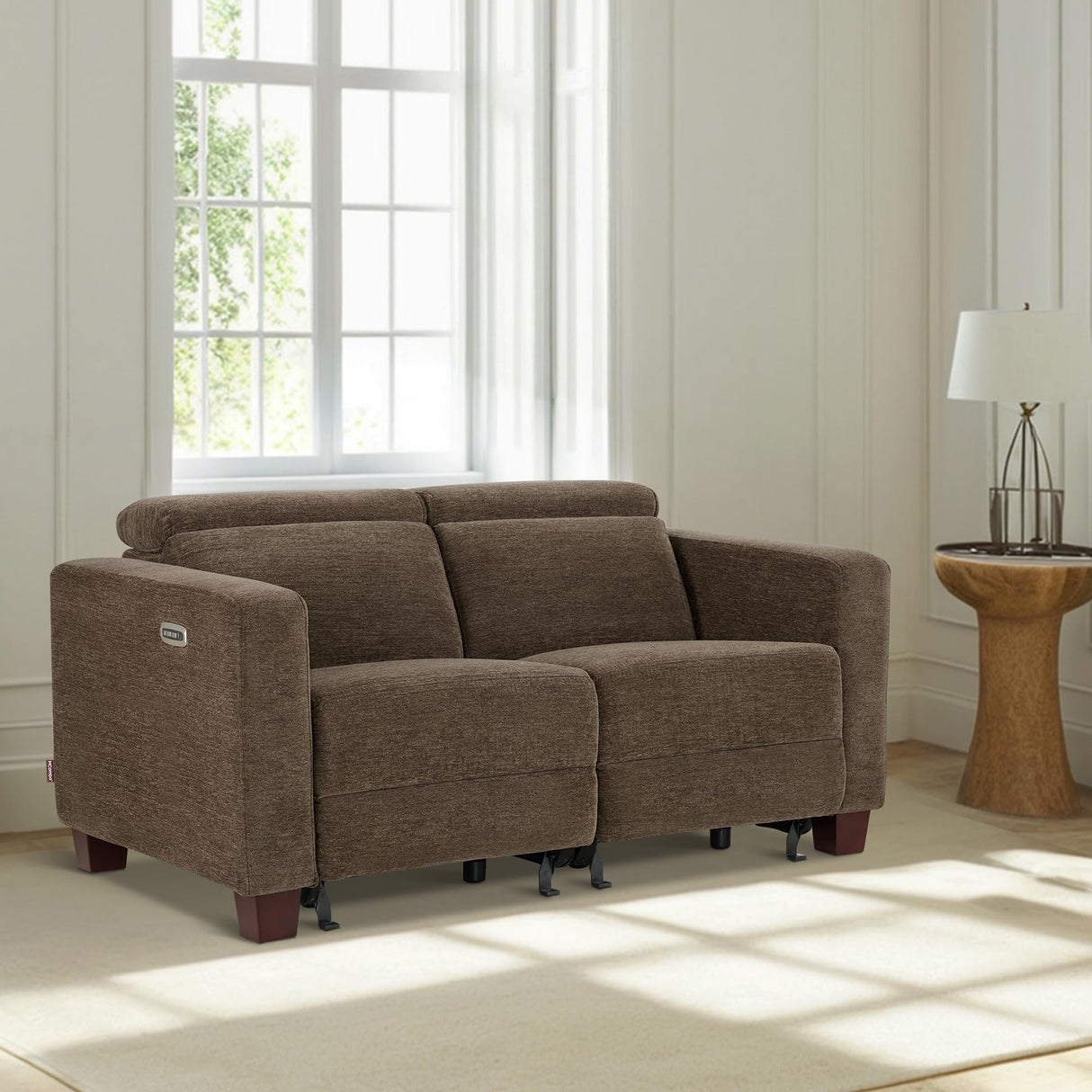 MCombo 62.2'' Wall Hugger Power Loveseat Recliner Sofa with Adjustable Headrest and USB & Type C Dual Charge Ports for Living Room, Office (Fabric, HL198M1) (Coffee) MCombo