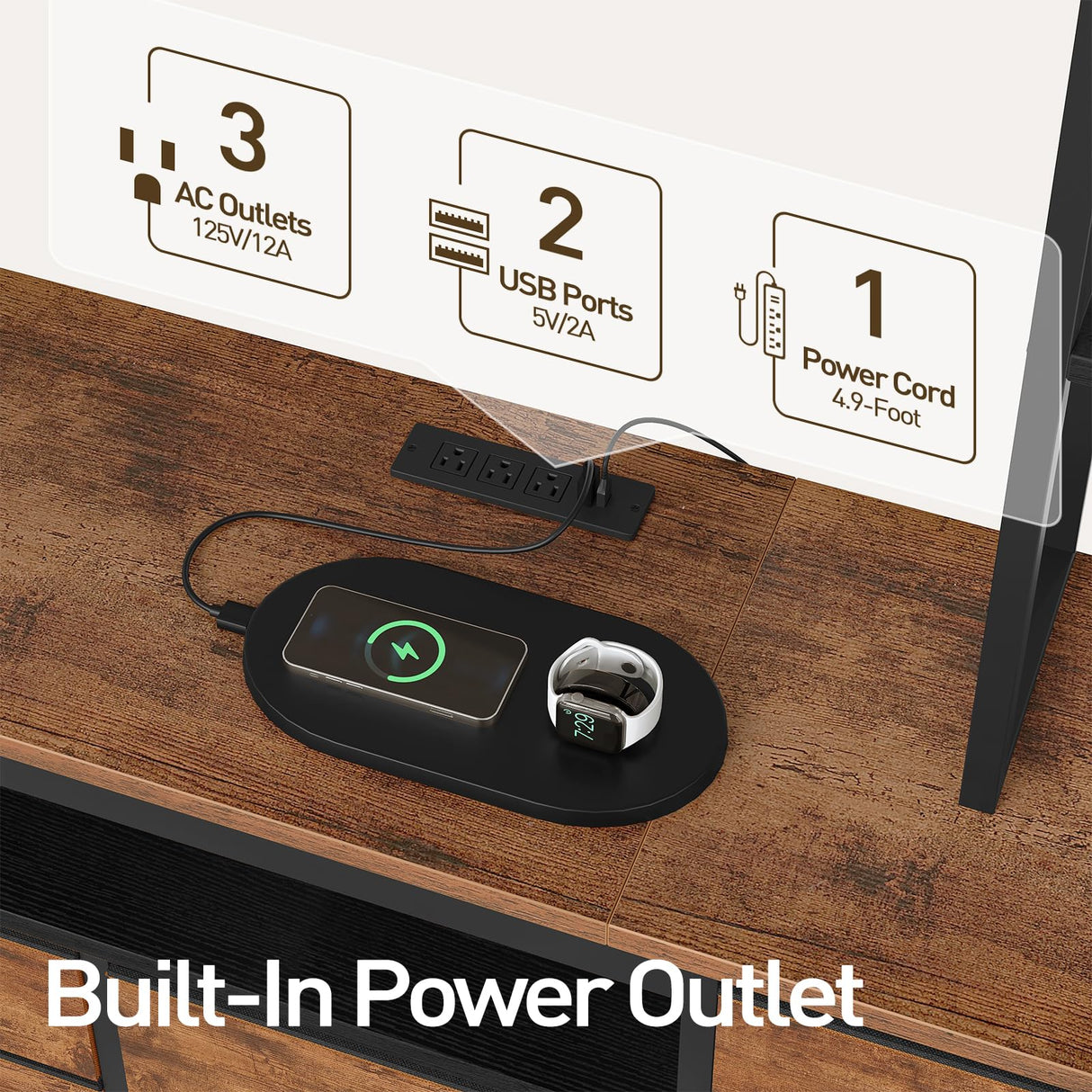 RALGEND TV Stand with Power Outlets to 65 Inches, LED Large Wall Unit Entertainment Center with Bookshelf, Dresser TV Stand with 8 PU Drawer, for Living Room, Bedroom, Rustic Brown and Black RALGEND