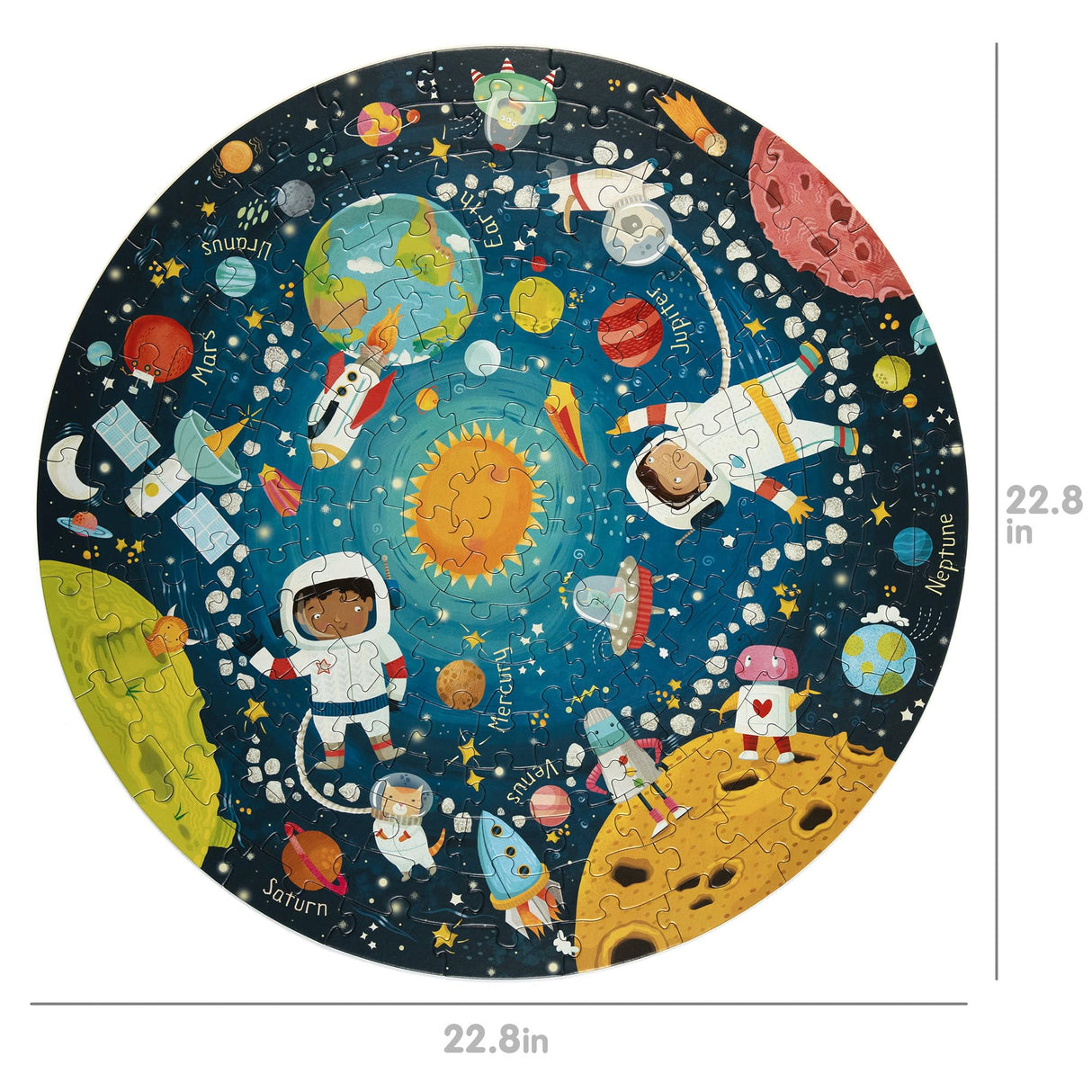 boppi Space Round Jigsaw Puzzle with 100% Recycled Card Solar System Astronauts 150 Pieces for Children 5 6 7 8 Years 58cm Diameter boppi