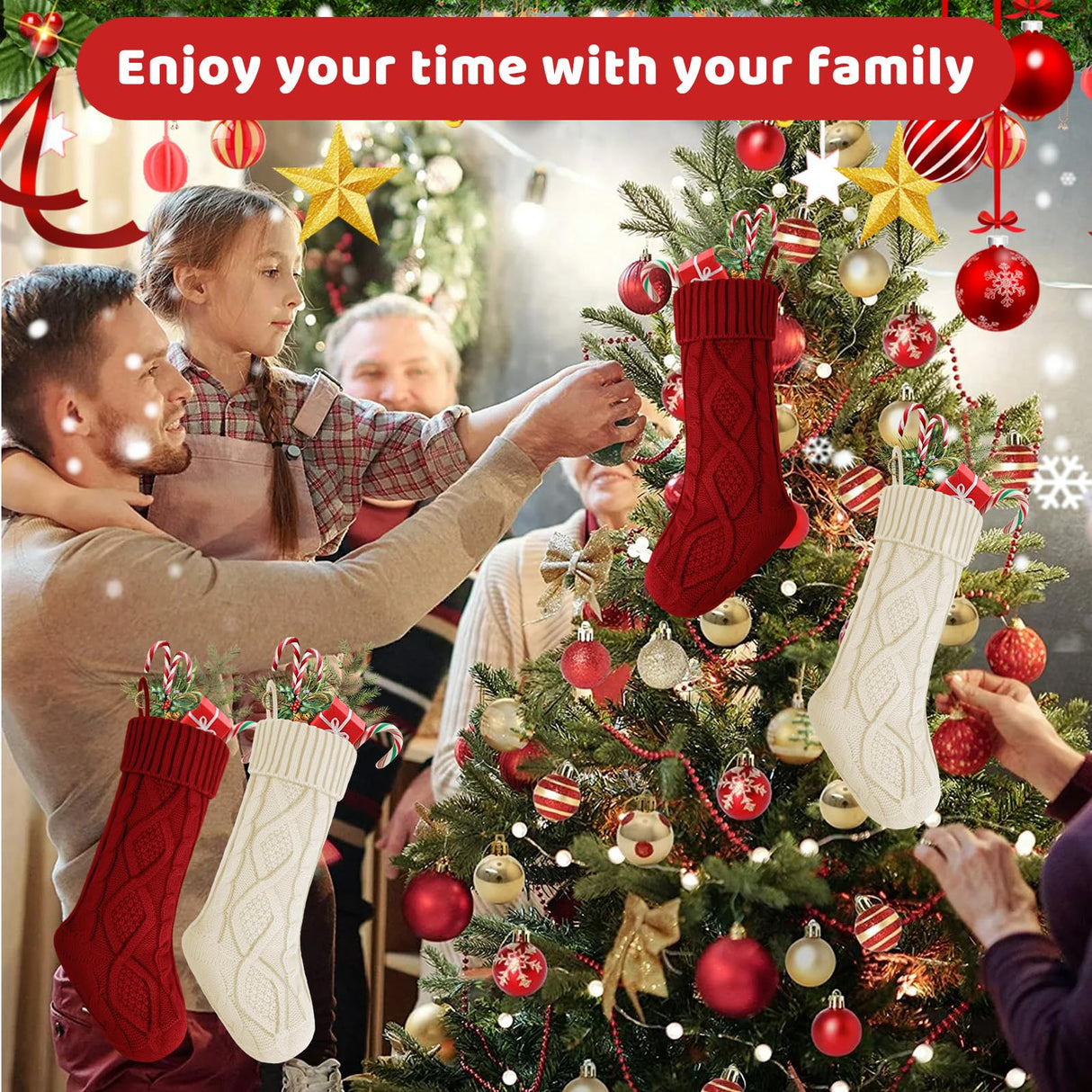 YOGINGO 2 Pack Christmas Stockings - Personalized Christmas Stockings, Large 18 Inches Christmas Stocking Hold All Surprises, Knitted Gift Stockings & Farmhouse Christmas Decor YOGINGO