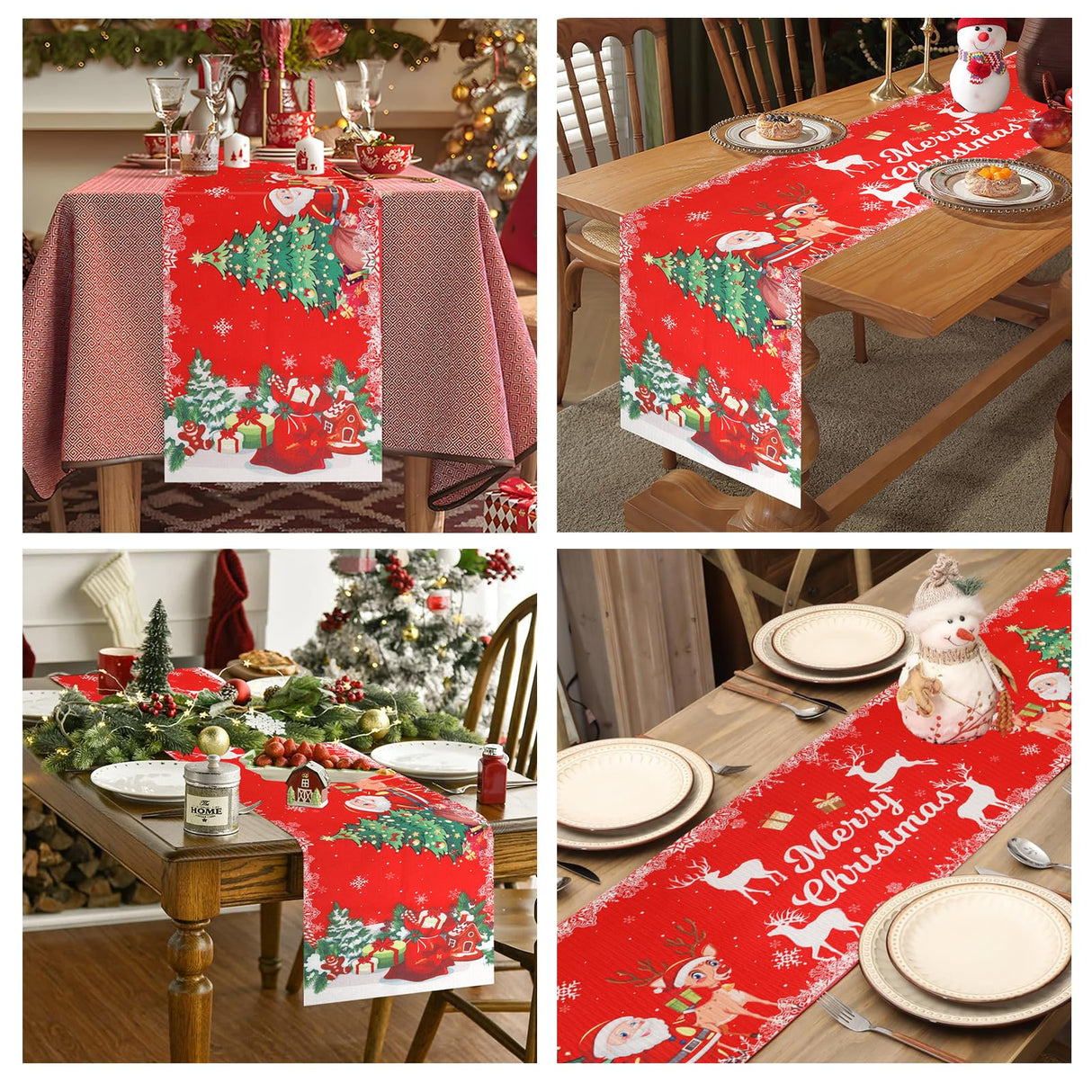 Merry Christmas Table Runner, Linen Christmas Trees Table Runner Red Merry Xmas Table Runner Long Seasonal Winter Holiday Kitchen Dining Table Decoration for Indoor Outdoor Home Party Christmas Decor Vspek