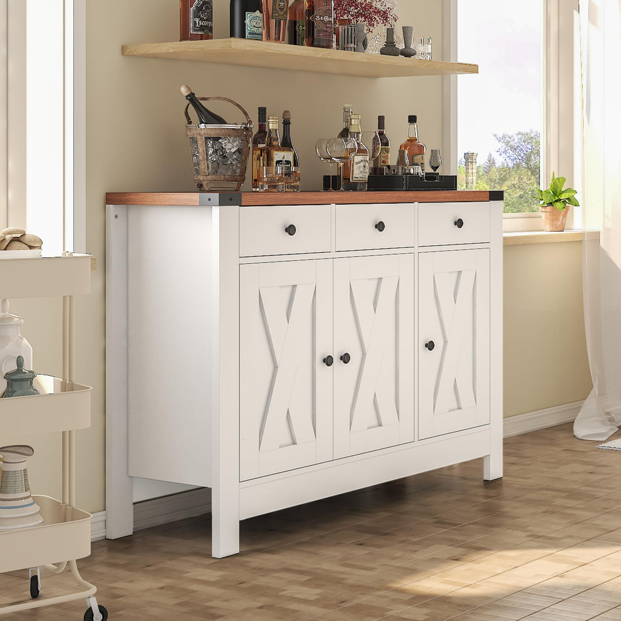 SPERTIKC Coffee Bar Cabinet, Farmhouse Sideboard Buffet Cabinet with Storage, White Kitchen Storage Cabinets with Large Drawer,2 Doors, Adjustable Shelves for Dining Room,Living Room SPERTIKC