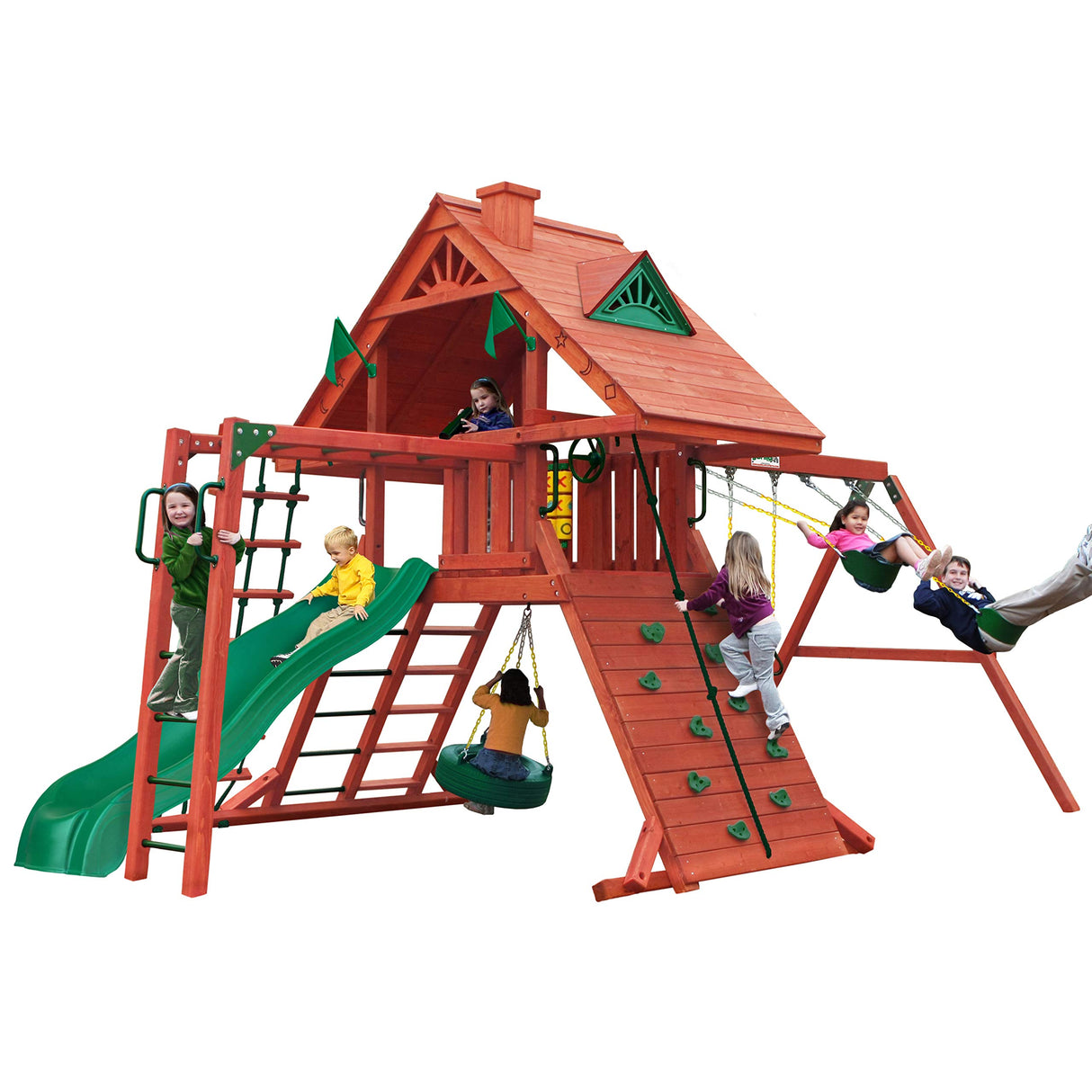 Gorilla Playsets 01-0013 Sun Palace II Wood Swing Set with Monkey Bars and Wood Roof, Amber Gorilla Playsets