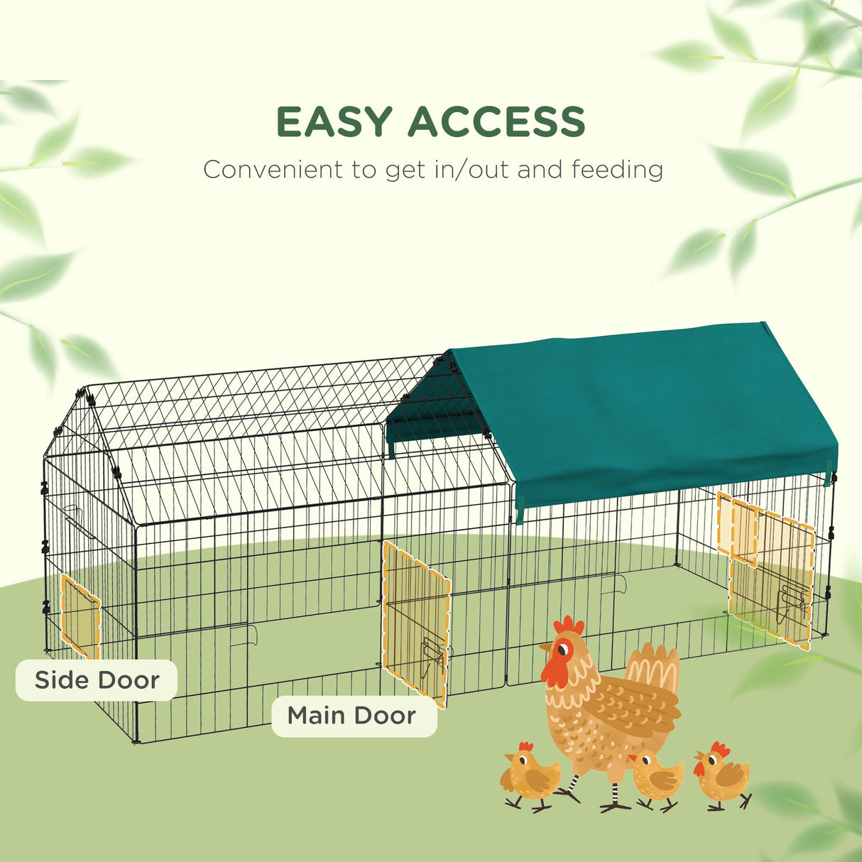 PawHut 73" L Metal Chicken Playpen, Small Animal Cage, Chicken Coop, Pet Yard Fence for Rabbits, Chinchillas with Roof for Indoor & Outdoor, 29.5" H, Green PawHut