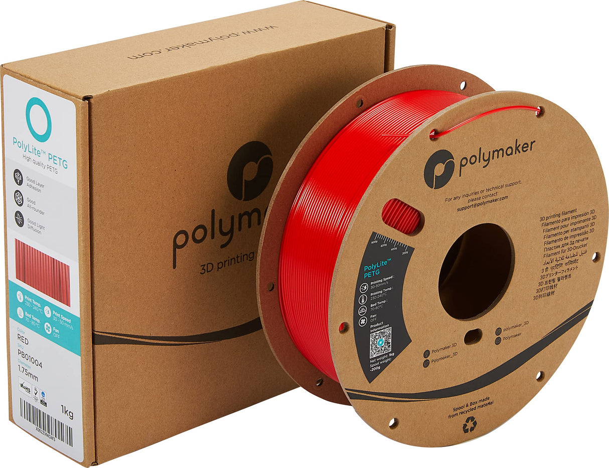 Polymaker PETG Filament 1.75mm 1kg Red 3D Printer Filament, PolyLite PETG 3D Printing Filament 1.75mm, Dimensional Accuracy +/- 0.03mm, Print with Most 3D Printers POLYMAKER