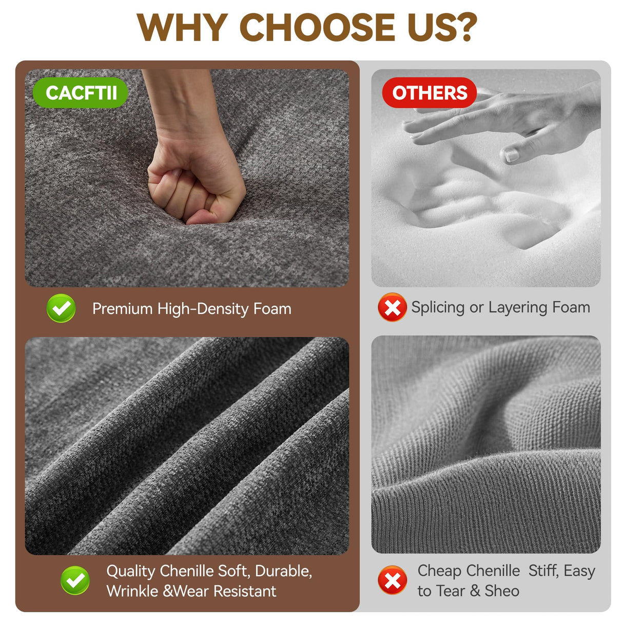 CACFTII 143.8" Modular Sectional Sofa Modern Chenille U-Shaped Couch with Thickened Seat Cushions, Easy Assembly, Upholstered 6 Seater Couch with 2 Movable Ottomans for Living Room, Grey CACFTII