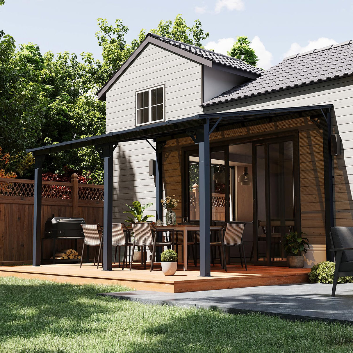 Aoxun Gazebo for Patio 10' x 14', Gazebo Pergola with Sloped Roof, Large Wall-Mounted Heavy Duty Awnings, for Backyard, Patio, Deck and More Aoxun