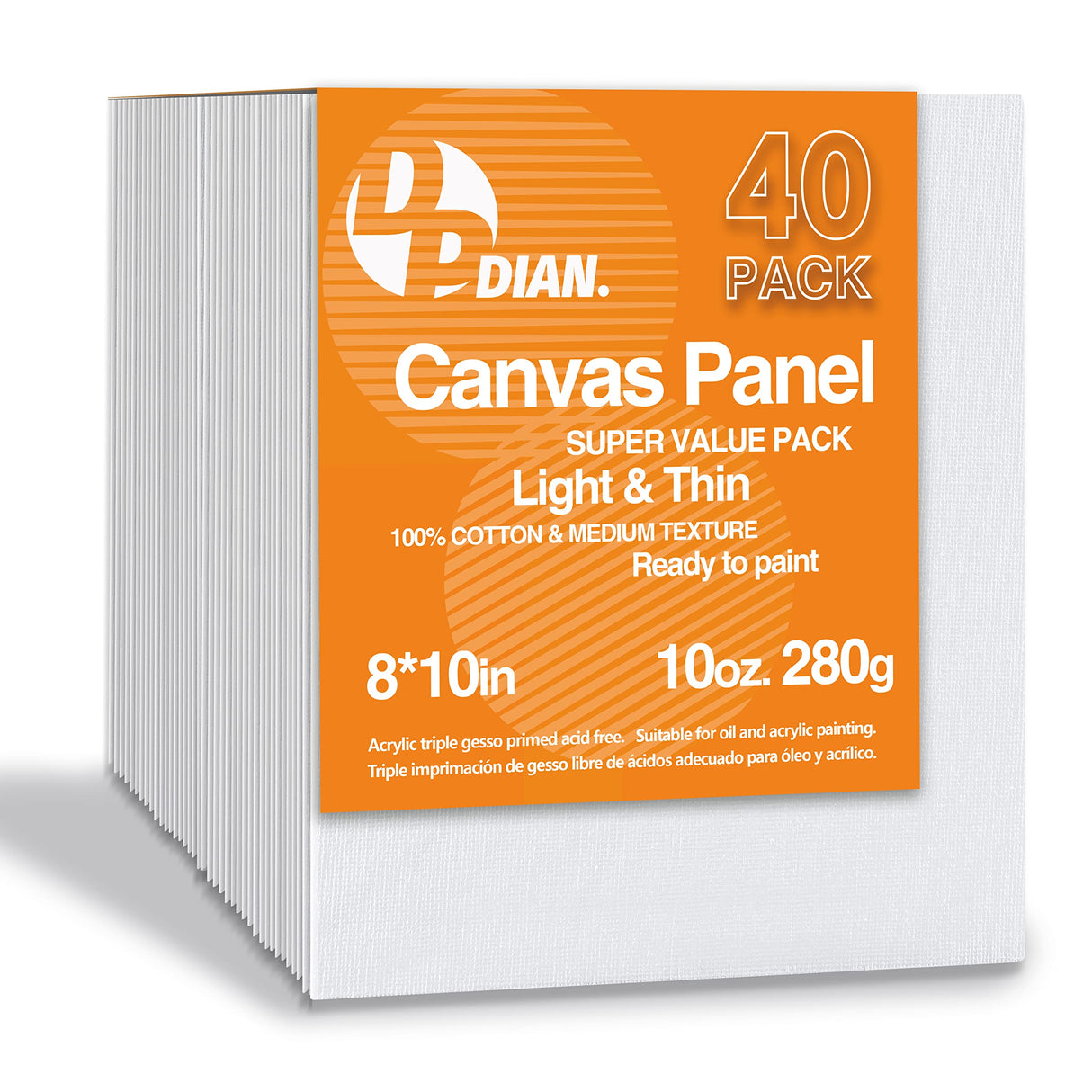 DPDIAN Canvas Boards for Painting 40 Pack, 8 inch x 10 inch Super Value Pack, Artist Canvas Panels for Oil & Acrylic Painting DPDIAN