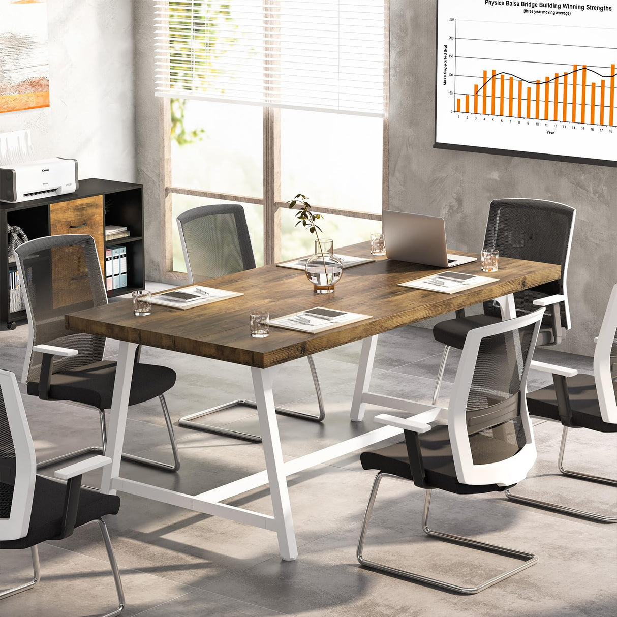 Tribesigns 6FT Rectangle Conference Table, 70.87L x 33.46W x 29.92H Inches Meeting Table for Conference Room, Vintage Wood Office Executive Desk with Strong Metal Frame for 6 People (Oak) Tribesigns