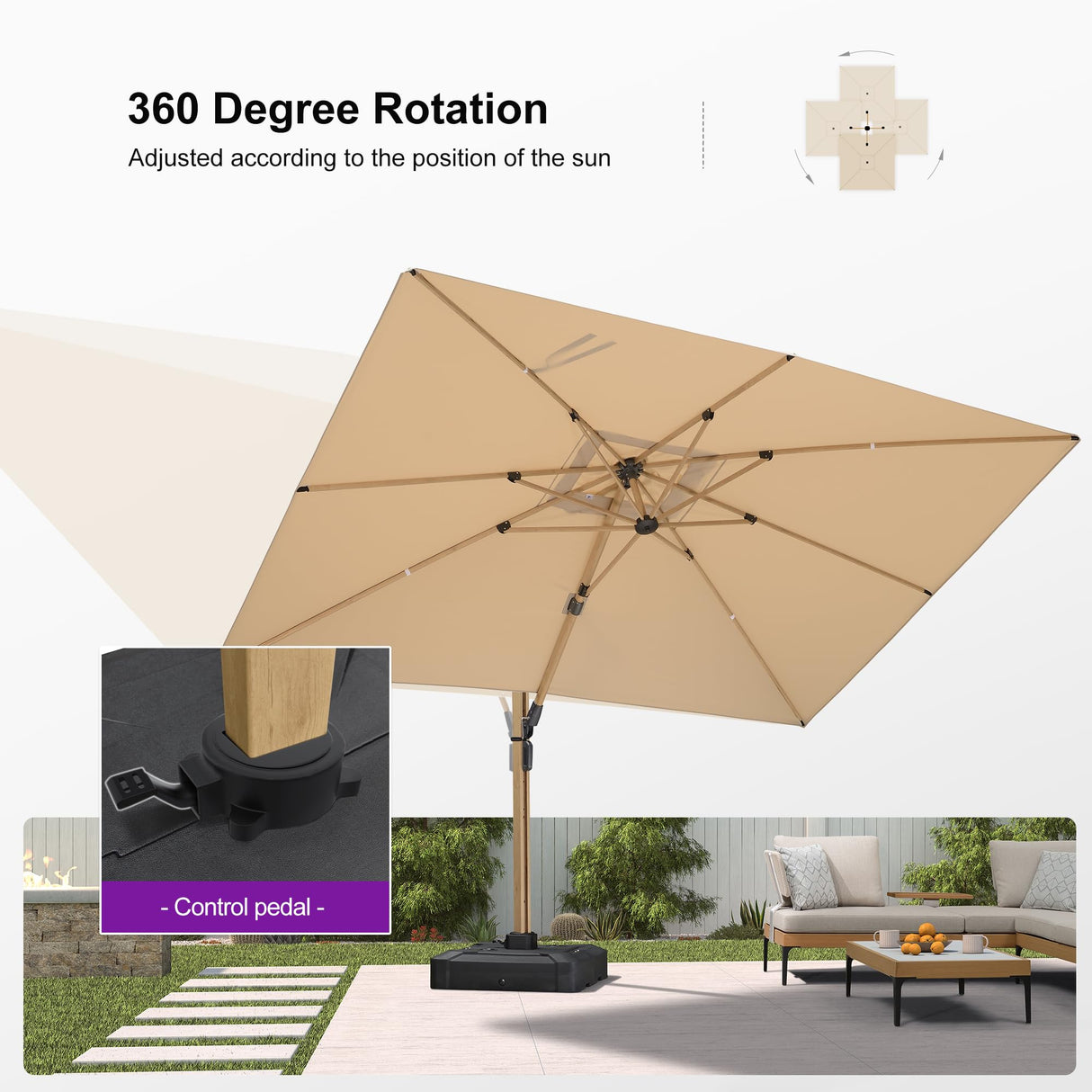 PURPLE LEAF 7 Pieces Patio Furniture Set with 9' X 12' Cantilever Umbrella Daybed Tables Outdoor Wicker Sectional Conversation Sets Modern Aluminum L Shaped Sofa for Balcony Yard Garden Poolside PURPLE LEAF