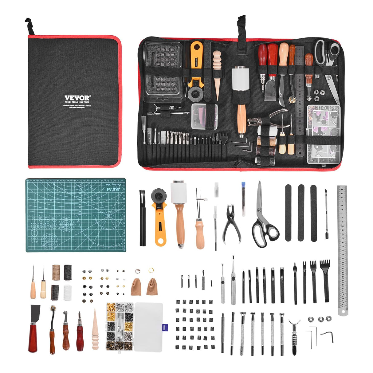 VEVOR Leather Working Tools Kit, 61 PCS Leather Craft Tools with Portable Canvas Storage Bag, Engraving Punching Sewing Stamping Sanding Tools, Ideal for Beginners DIY Enthusiasts and Professionals VEVOR