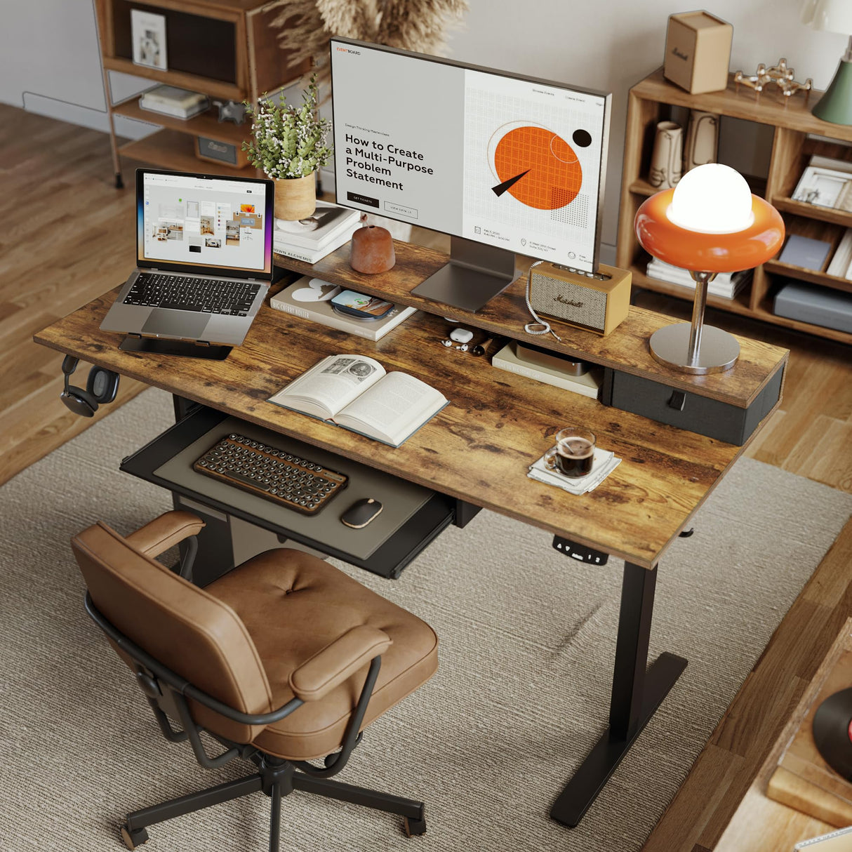 Agilestic Electric Standing Desk with 2 Drawers and Keyboard Tray, 48 x 24 Inches Ergonomic Adjustable Height Desk with Storage, Sit Stand Computer Workstation, Rustic Brown Agilestic