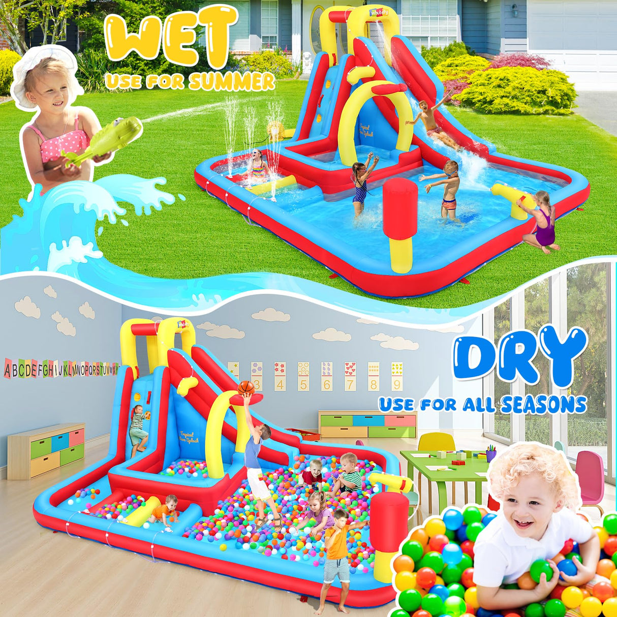 Whubefy Inflatable Water Slide Bounce House, 13.2x10Ft 13-in-1 Bounce House Obstacle Course Waterslides, Summer Fun w/Boxing Pole/Slide/ 10+ Accessories, Inflatable Water Slide for Kids Outdoor Whubefy