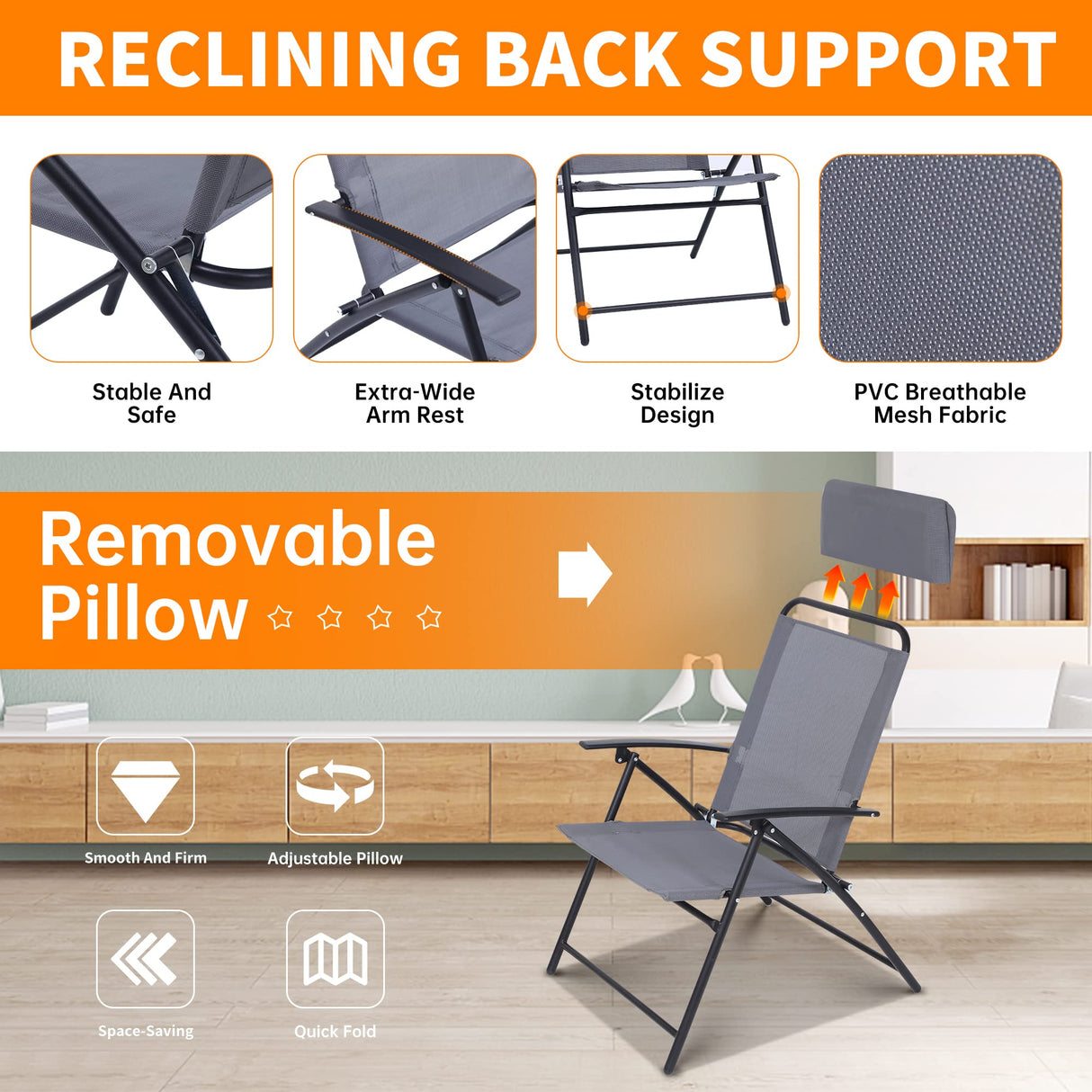 JOYTIO 4 Piece Patio Dining Set, Outdoor Garden Furniture Bistro Set with Tilted Removable Umbrella, 2 Folding Chairs, and Round Glass Table (Grey) JOYTIO