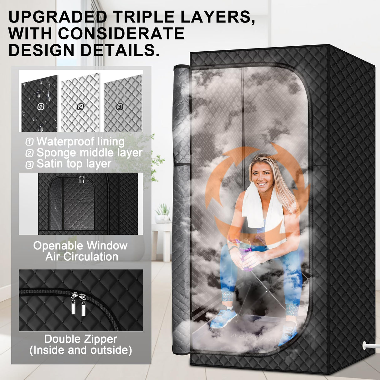 MIXC Portable Steam Sauna Box, Portable Sauna for Home, Person Sauna Tent Sauna Box at Home Spa with 2.6L & 1500W±10%, Remote Control, Folding Chair, Home Sauna for Gym,Pilates,Garage,Hot Tub MIXC