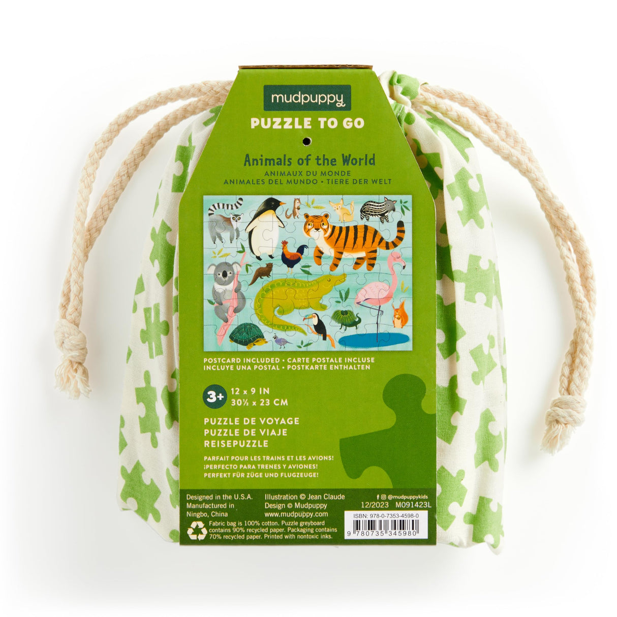 Mudpuppy Animals of The World to Go Puzzle, 36 Pieces – Great for Kids Ages 3+ - Perfect for Travel, Easy Clean-Up, Packaged in Secure, Reusable Fabric Bag Mudpuppy