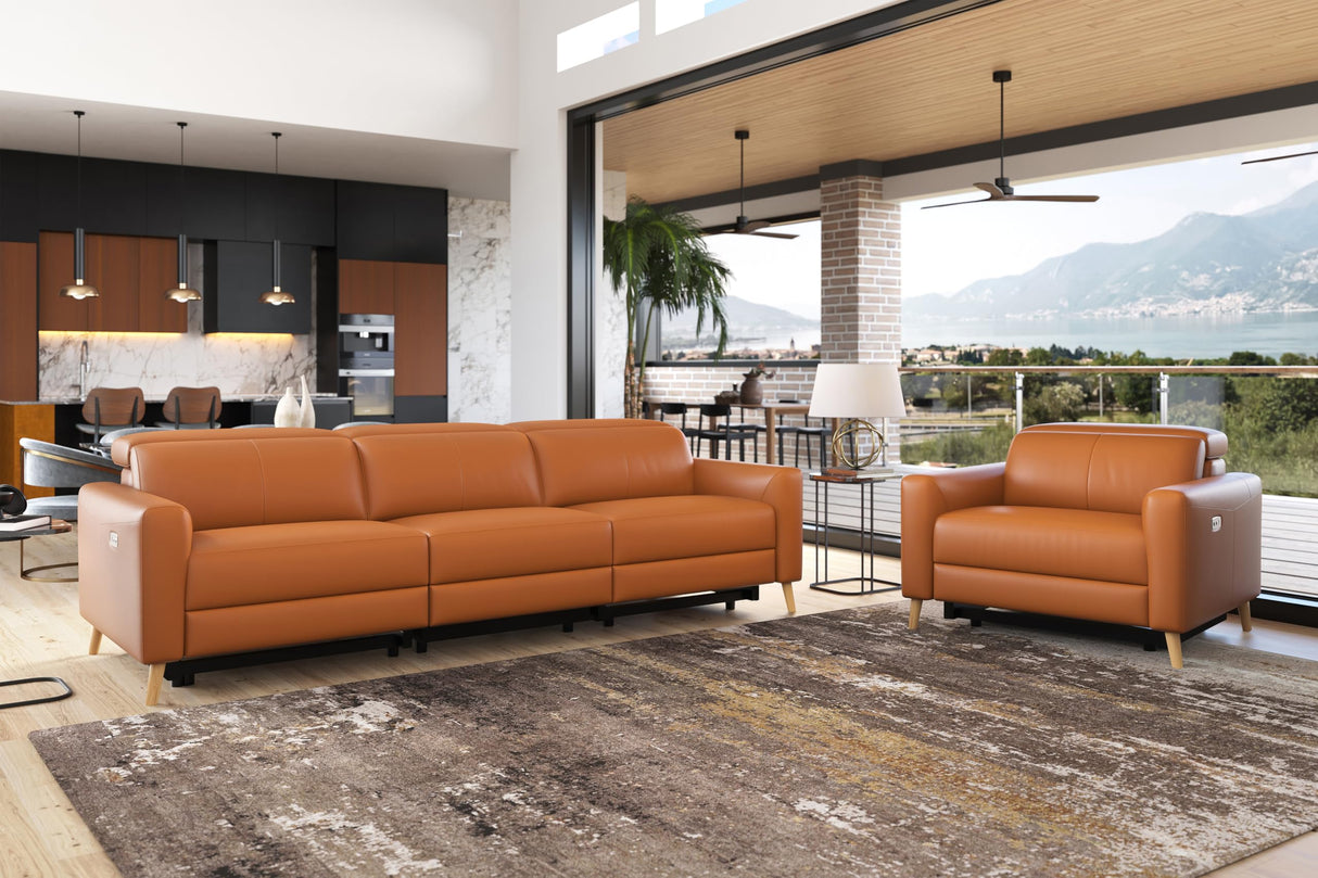 Valencia Elodie Leather Reclining Accent Chair, Italian Nappa 11000 Top Grain Leather, Power Recline & Adjustable Headrests, Modern Design for Living Room - Cognac VALENCIA THEATER SEATING